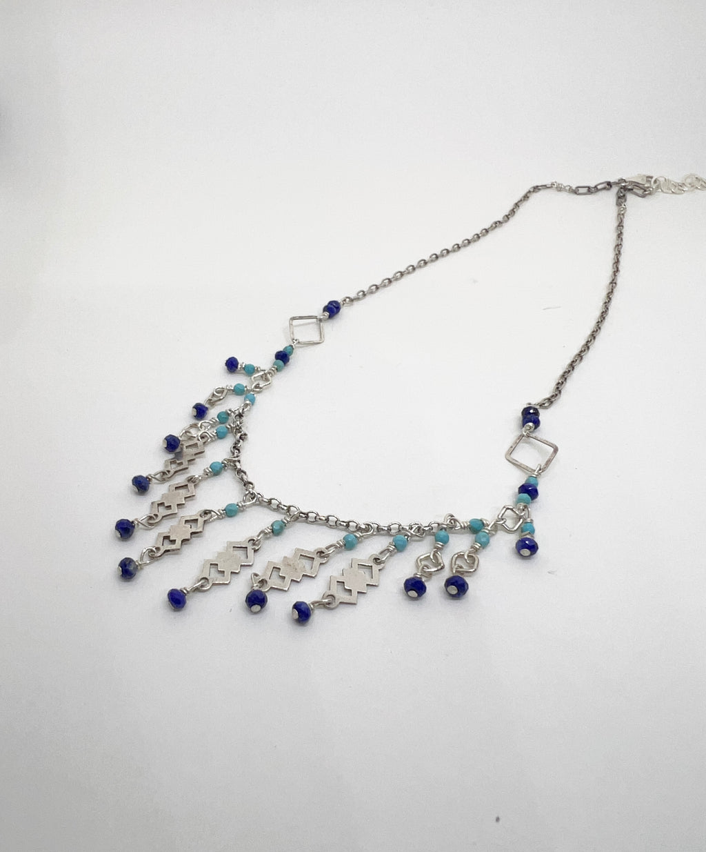 Handmade Multi Pendant Necklace, Gemstone and Sterling Silver Necklace, Bib Necklace, Turquoise and Lapis Lazuli Necklace