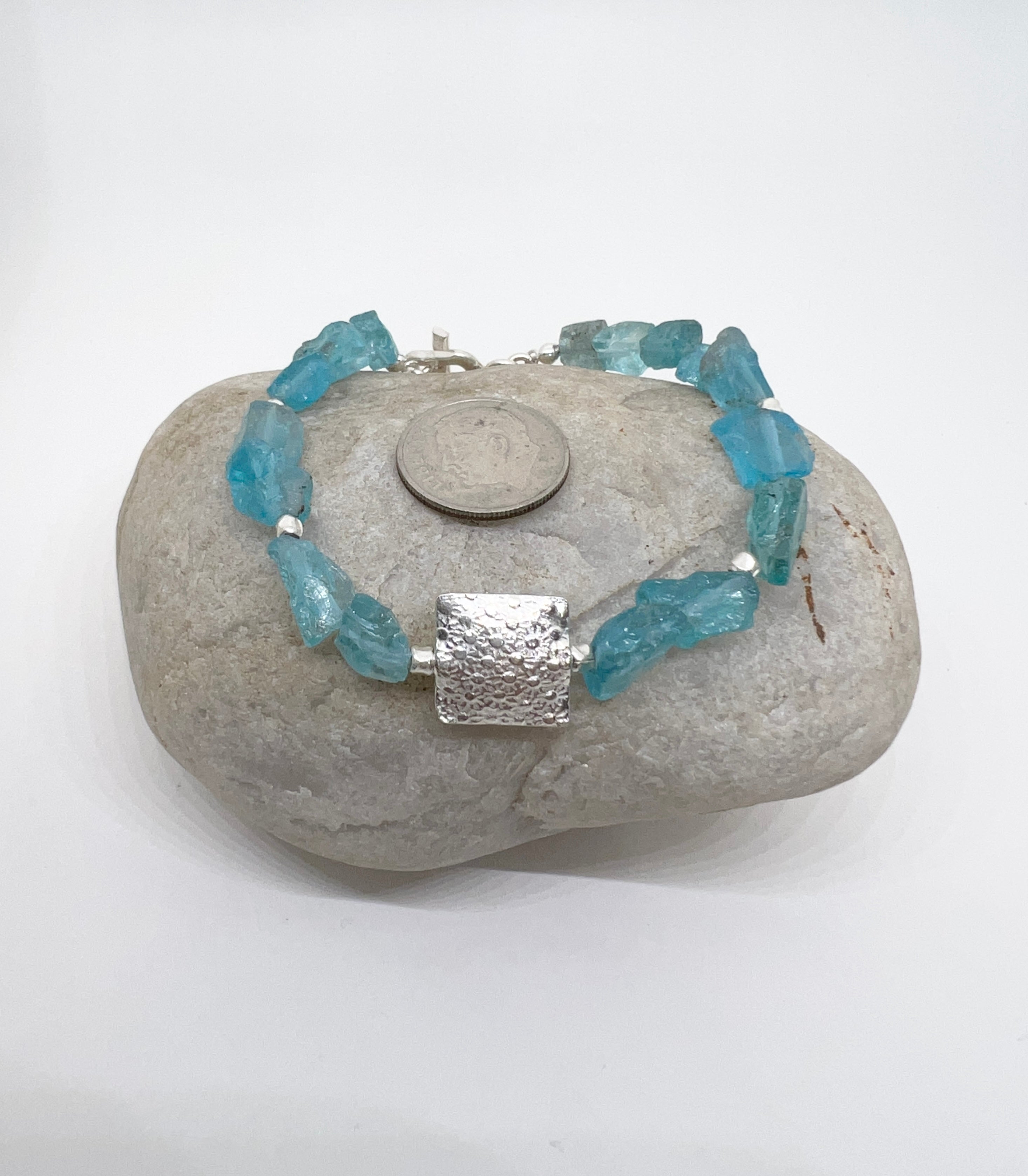 Handmade Ocean Blue Apatite Bracelet, Apatite Gemstone Bracelet, Beaded Bracelet, Sterling Silver Bracelet