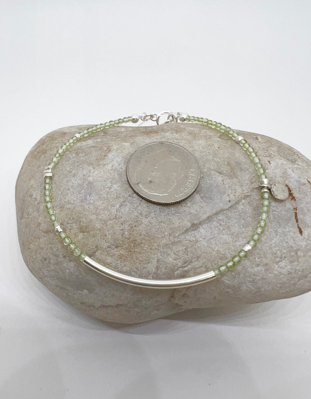 Handmade Pale Green Gemstone Bracelet, Sterling Silver Bracelet, August Birthstone
