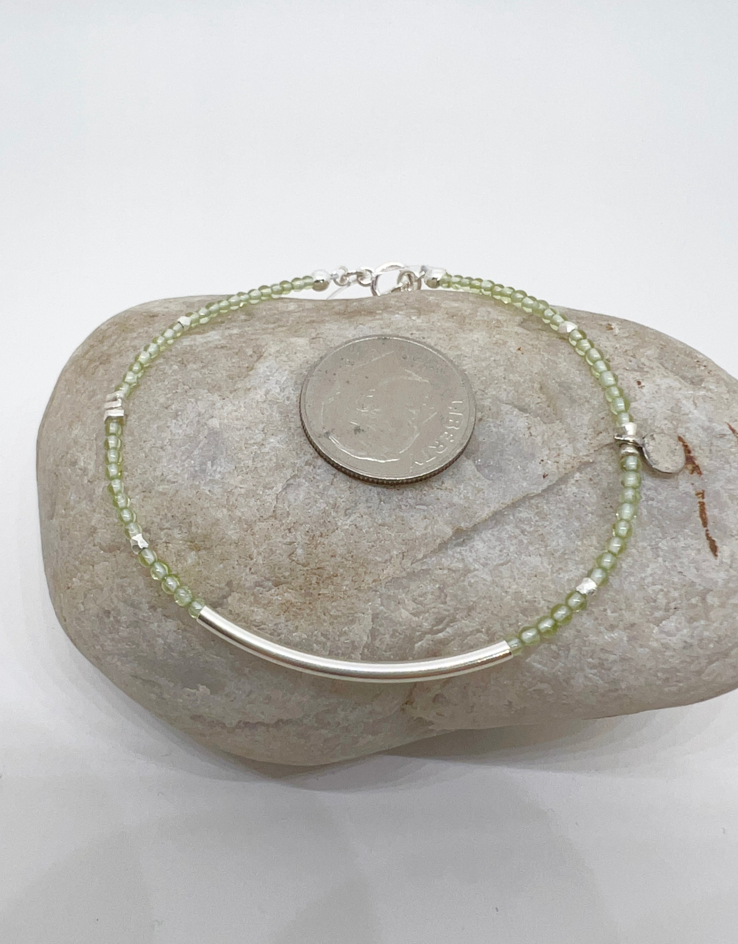 Handmade Pale Green Gemstone Bracelet, Sterling Silver Bracelet, August Birthstone