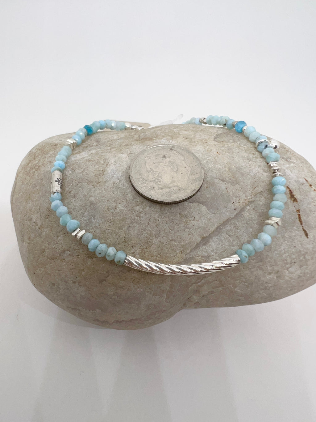 Handmade Light Blue Larimar Bracelet, Sterling Silver Bracelet, Blue Gemstone Bracelet, Beaded Bracelet