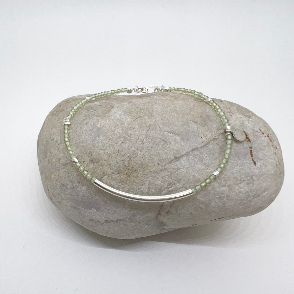 Handmade Pale Green Gemstone Bracelet, Sterling Silver Bracelet, August Birthstone