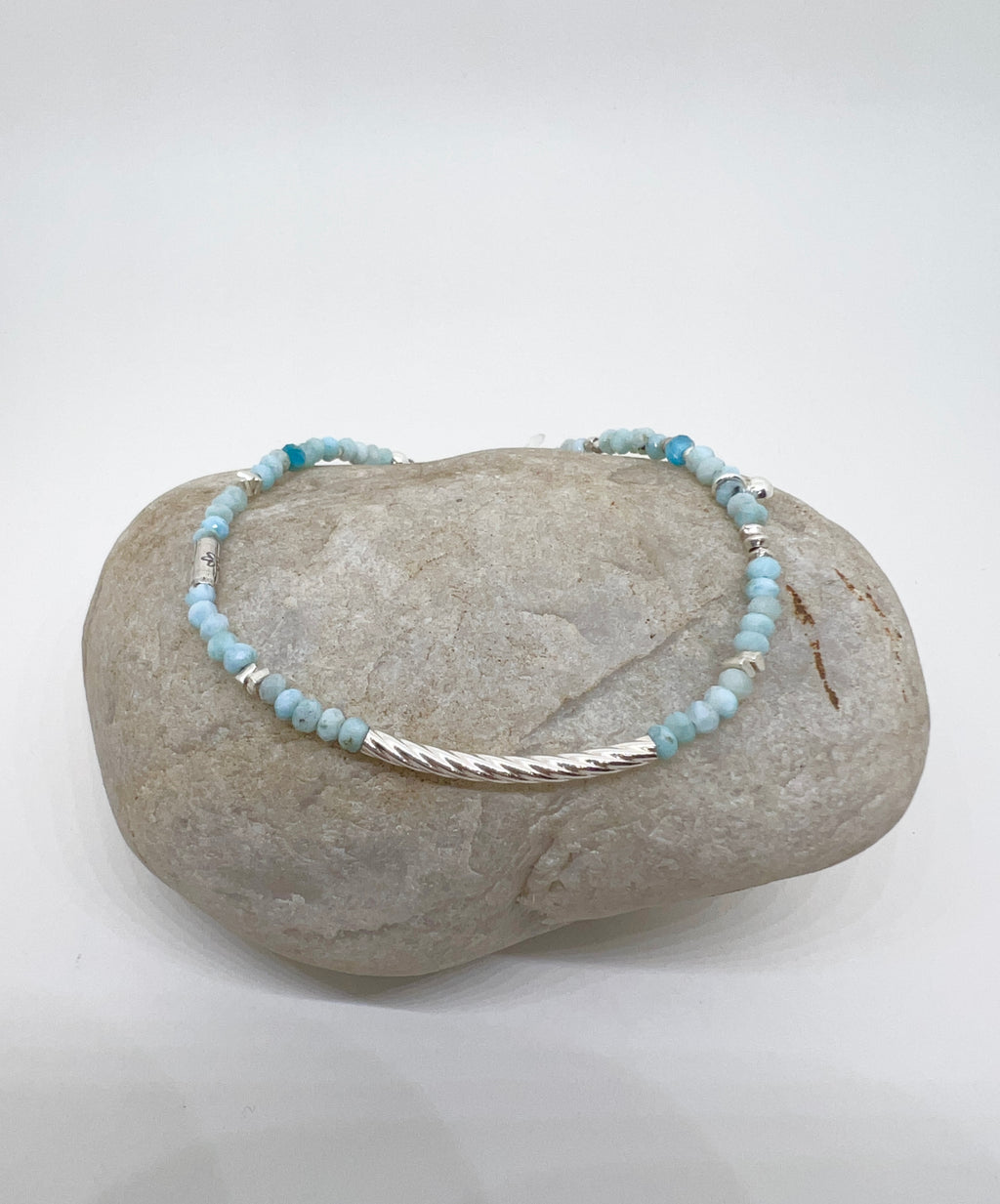 Handmade Light Blue Larimar Bracelet, Sterling Silver Bracelet, Blue Gemstone Bracelet, Beaded Bracelet