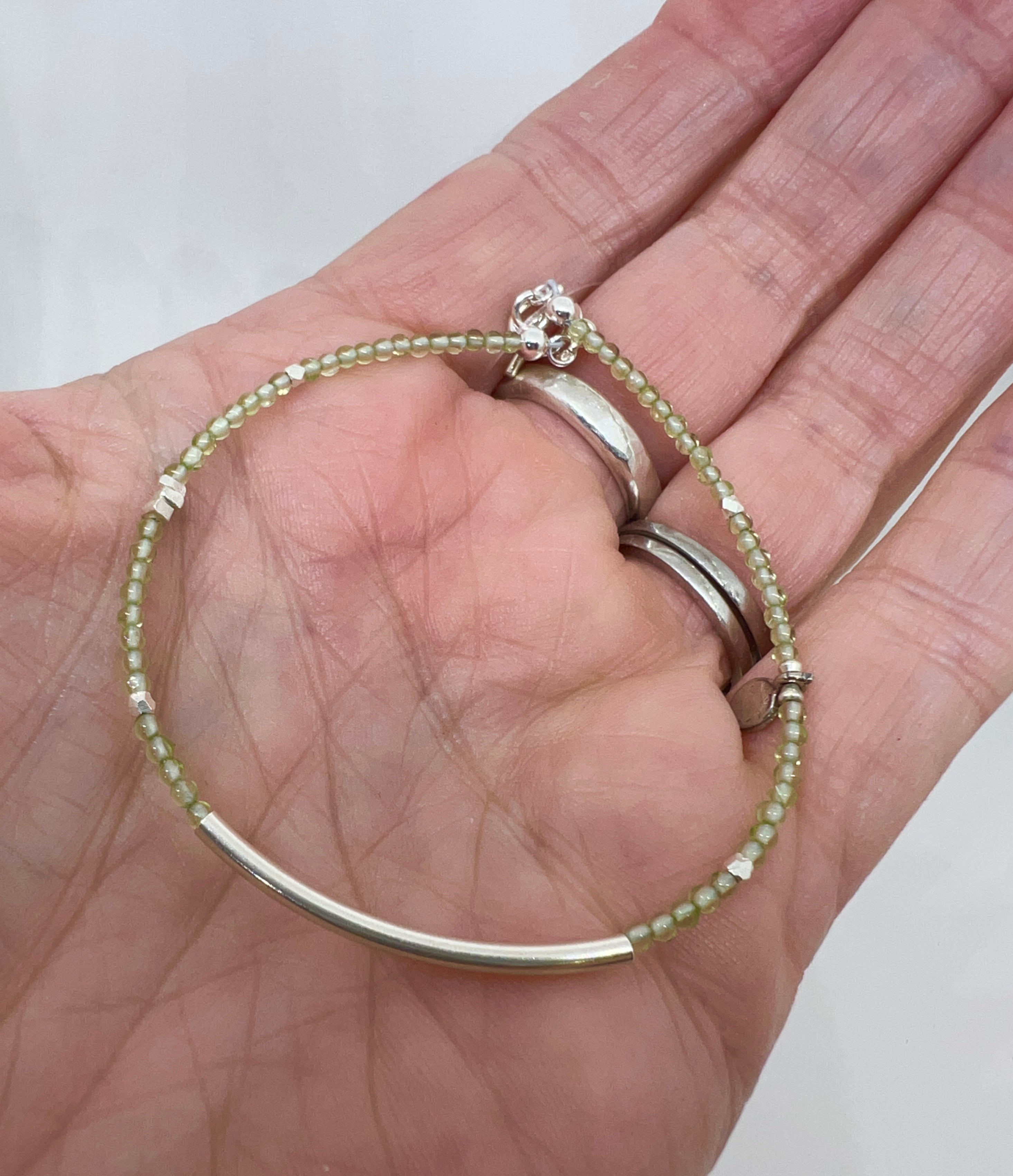 Handmade Pale Green Gemstone Bracelet, Sterling Silver Bracelet, August Birthstone