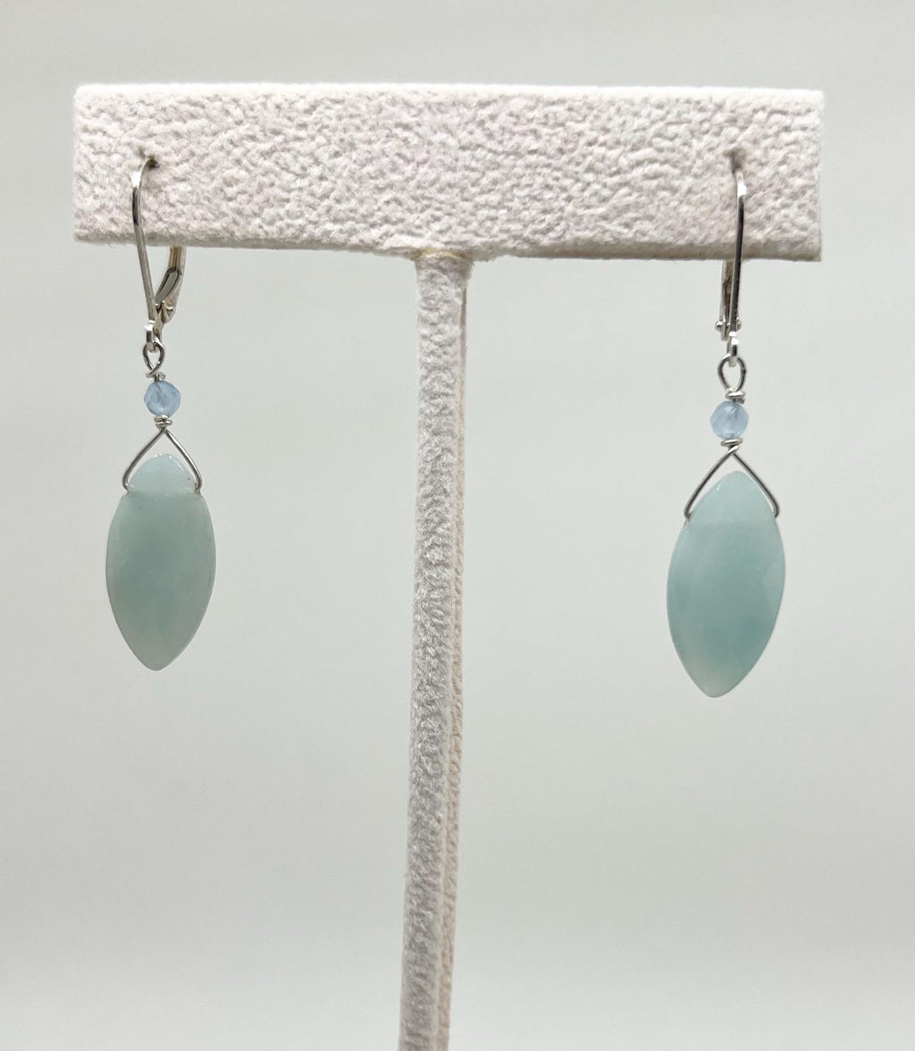Sea Green Handmade Gemstone Silver Dangle Earrings, Sterling, Drop, Amazonite, Aquamarine