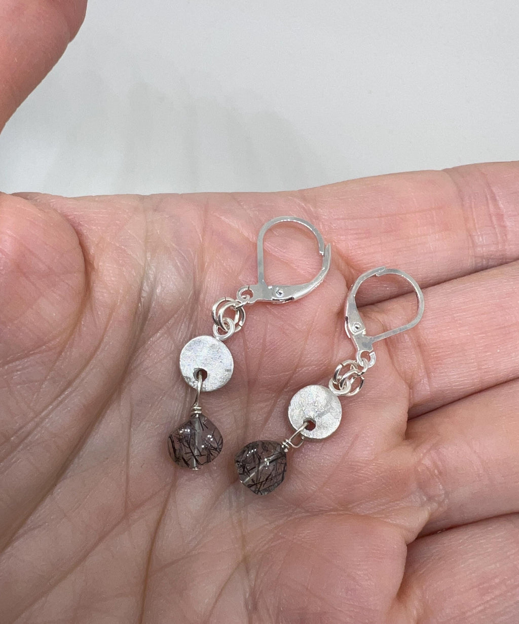 Silver Handmade Rutilated Quartz Gemstone Dangle Earrings, Sterling, Rutile Quartz