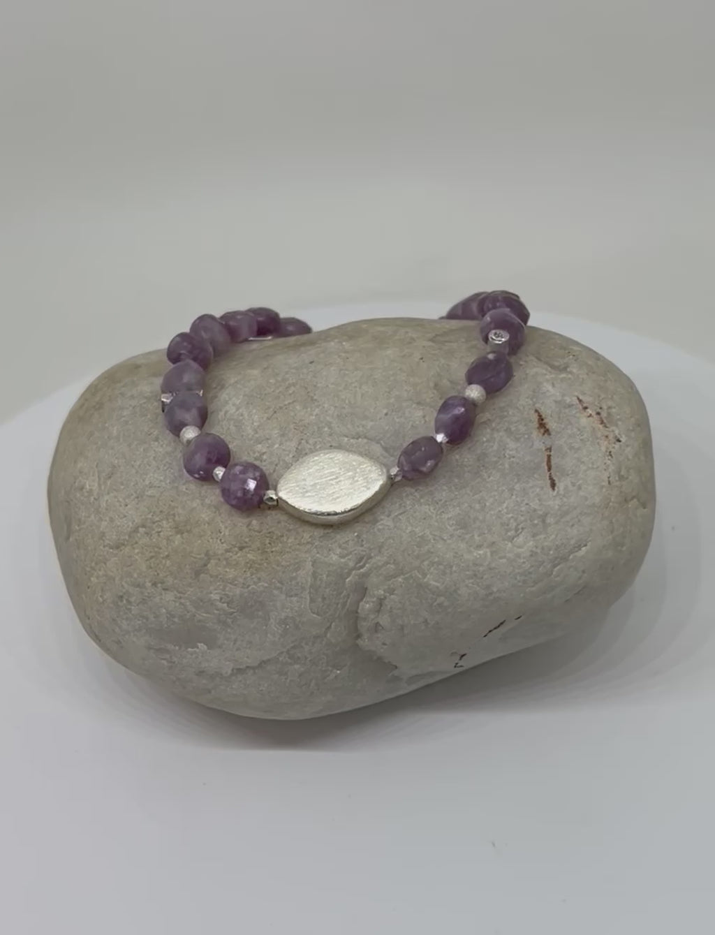 Handmade Purple Gemstone Bracelet, Lepidolite Bracelet, Beaded Bracelet, Sterling Silver Bracelet