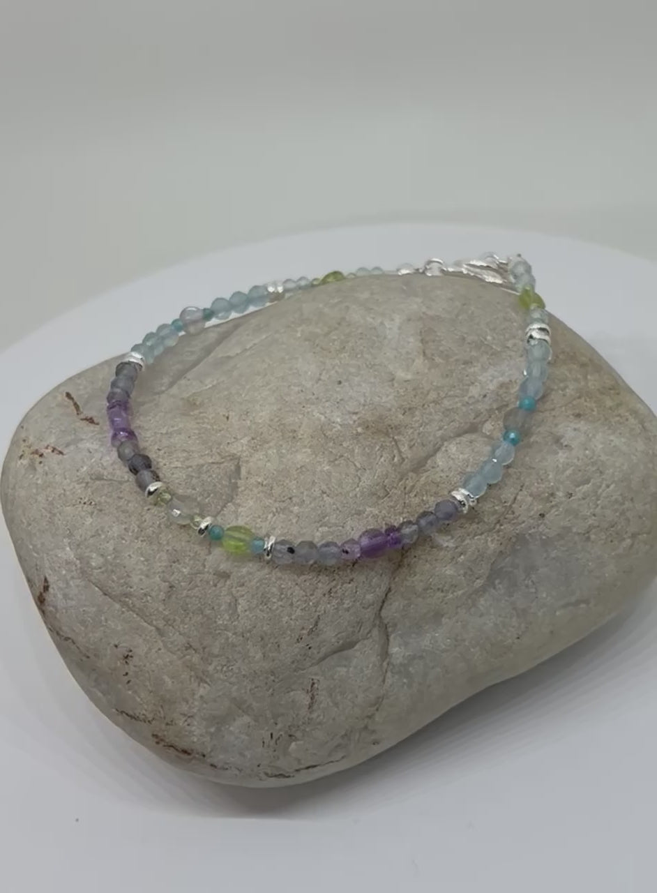Handmade Multi Gemstone Bracelet, Multi Color Gemstone Bracelet, Sterling Silver Bracelet, Colorful Bracelet