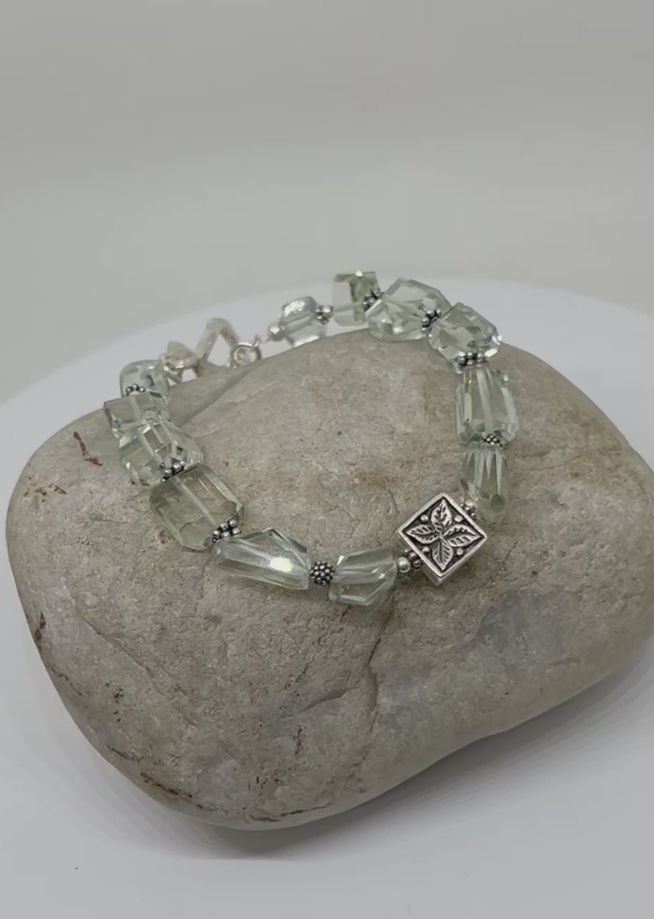 Handmade Pale Green Gemstone Bracelet, Green Amethyst Bracelet, Sterling Silver Bracelet, Prasiolite Beaded Bracelet