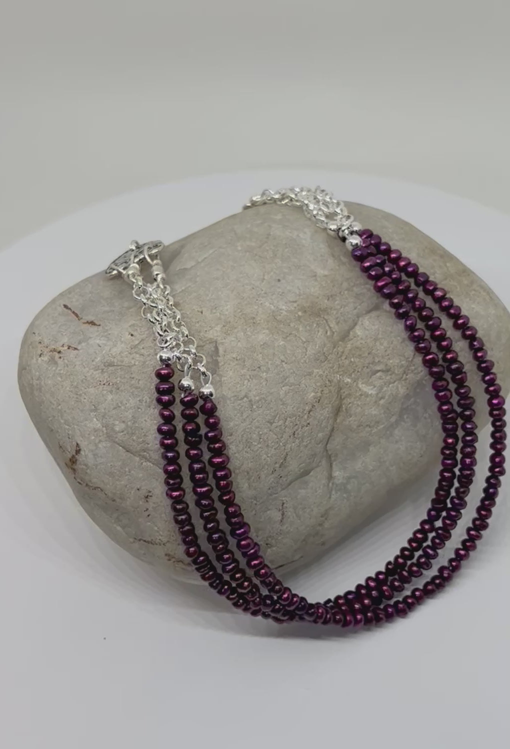 Handmade Triple Strand Deep Red Pearl Necklace, Beaded Necklace, Gemstone NecklaceNatural Pearl Necklace