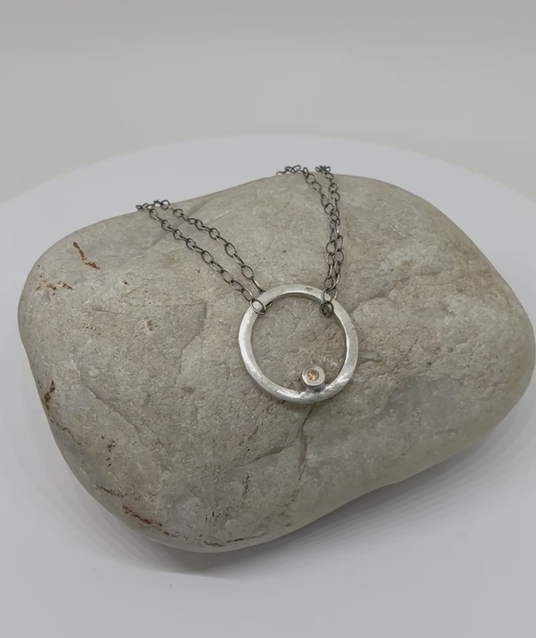 Handmade Citrine Circle Pendant Necklace, citrine CZ Necklace, Fine Silver Necklace, Sterling Silver Necklace, Handmade Necklace