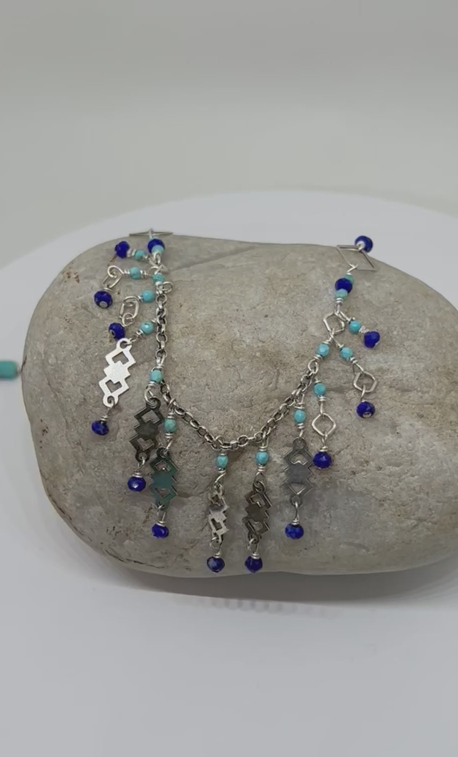 Handmade Multi Pendant Necklace, Gemstone and Sterling Silver Necklace, Bib Necklace, Turquoise and Lapis Lazuli Necklace