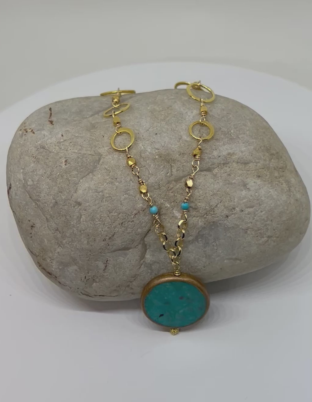 Handmade Turquoise and Gold Necklace, Vermeil Necklace, Beaded Gemstone Necklace, Turqouise Necklace