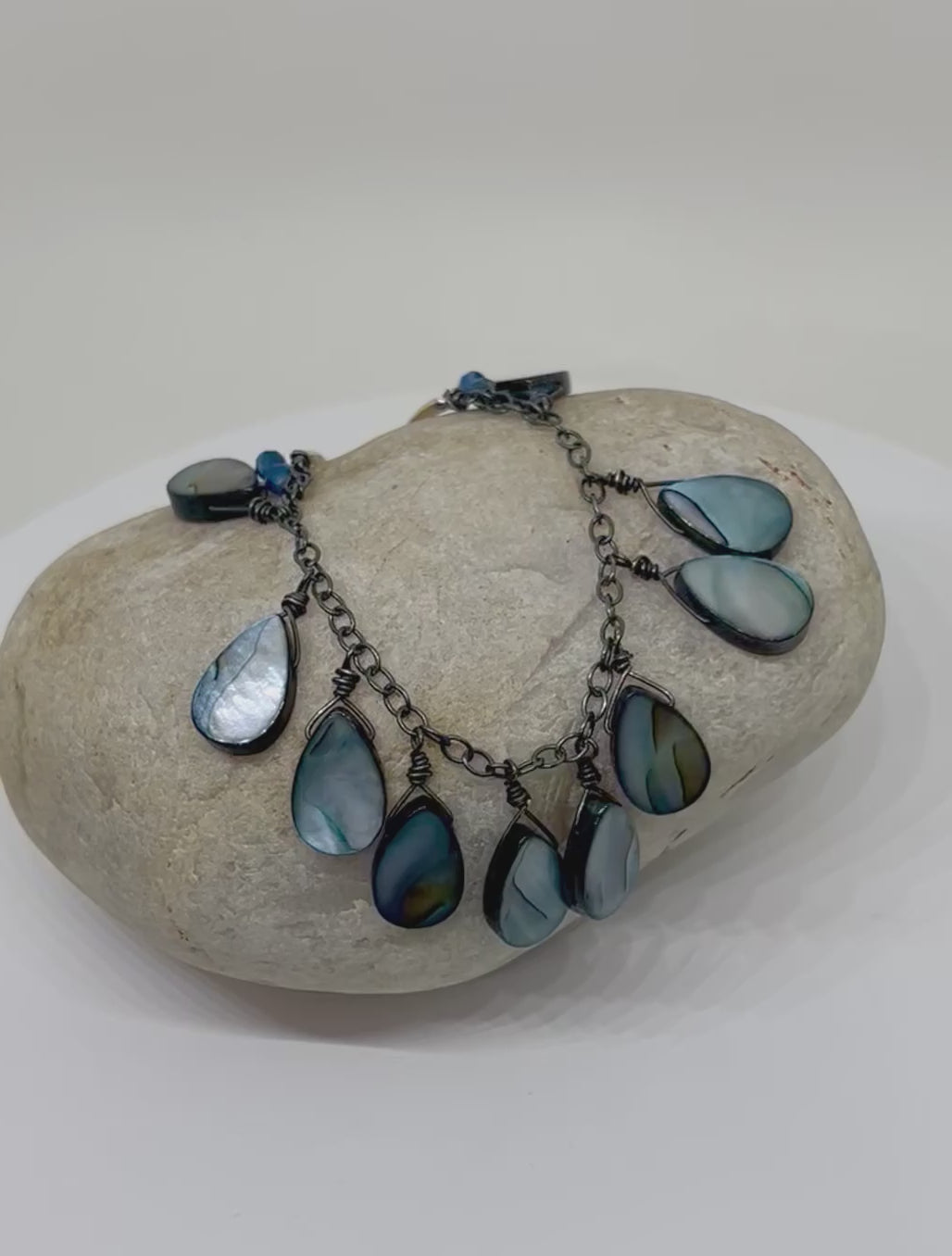 Handmade Blue Pendant Necklace, Blue Shell Necklace, Sterling Silver Beaded Necklace