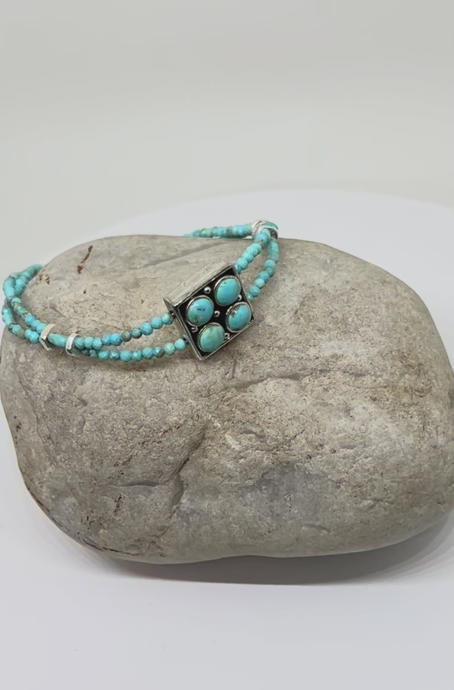 Handmade Double Strand Turquoise Bracelet, Vintage Sterling Silver Bracelet, Turquoise Beaded Bracelet