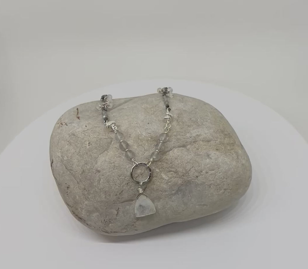 Handmade Moonstone Pendant Necklace, Rainbow Moonstone Necklace, Gemstone Beaded Necklace, Sterling Silver Necklace