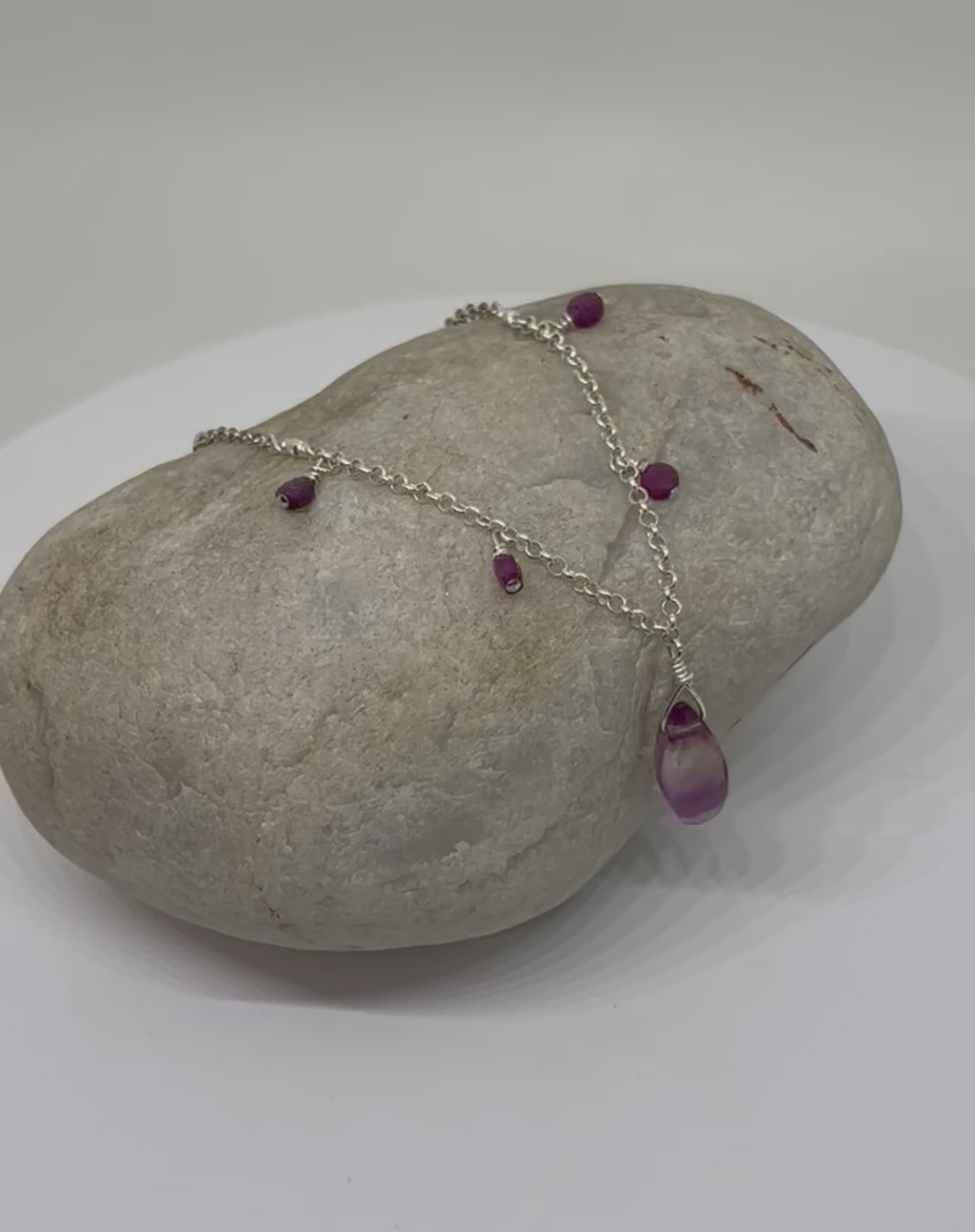 Handmade Ruby Necklace, Sterling Silver Beaded Necklace, Fluorite Gemstone Necklace