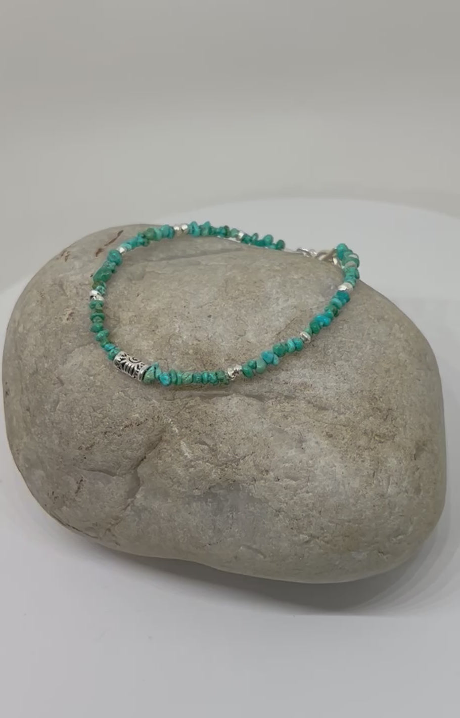 Handmade Turquoise Gemstone Beaded Bracelet, Handmade Sterling Silver Bracelet